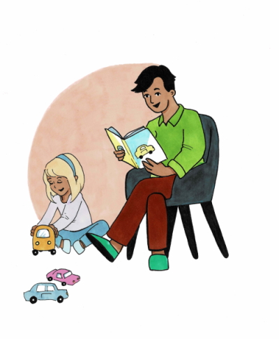 Mand læser med barn